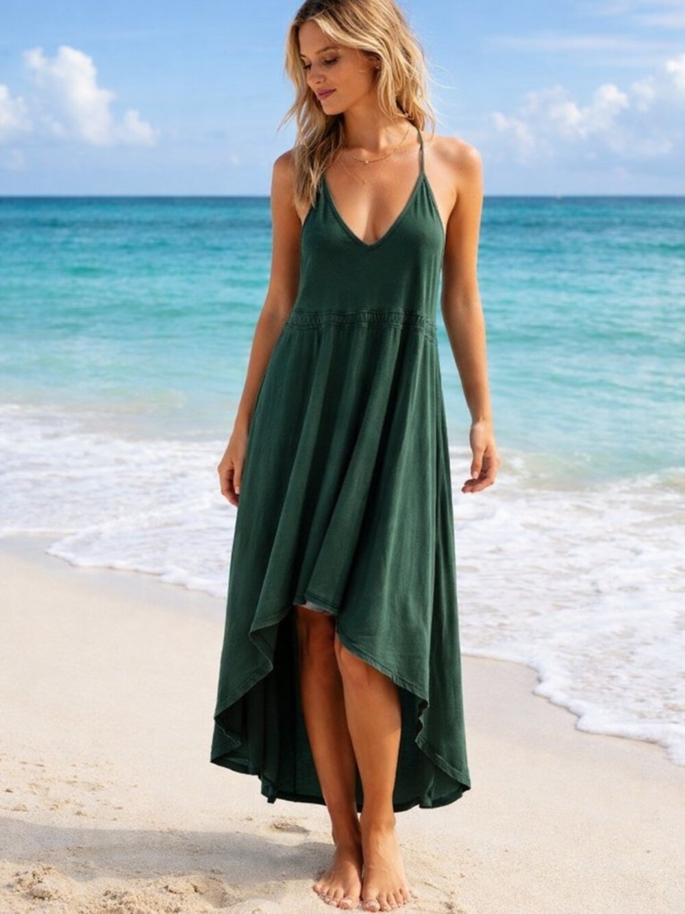 Daily Practice Anthropologie Green Ribbed High-Low Maxi Dress Racerback Small